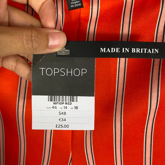 Topshop Oxford Stripe Flare High Waist Trousers Pants in Red Orange Size… - Picture 9 of 10
